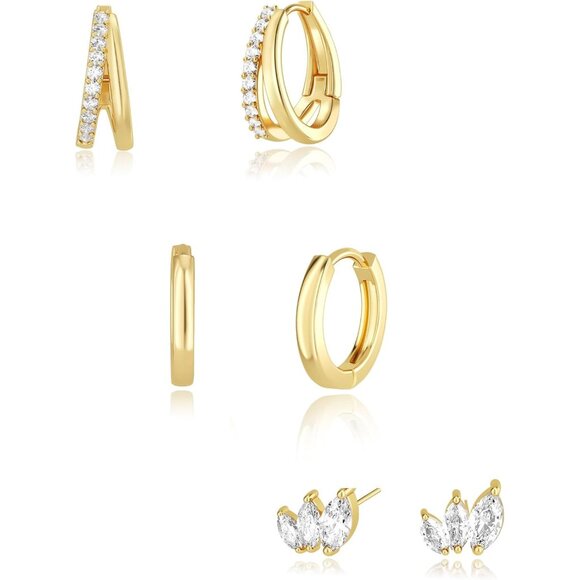 3 Pairs Gold Earrings for Women, Risamil Dainty Small Gold Earring Set 14K Gold - Picture 6 of 8